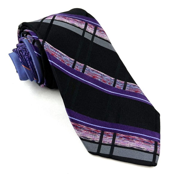 Robert Graham Black Purple Striped Mens Silk Woven Neck Tie USA Made Classic - Picture 1 of 10